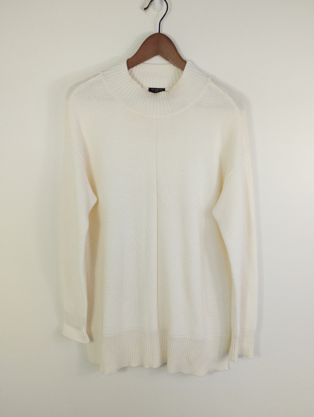 Talbots Mock Neck Knit Sweater White Size Lp